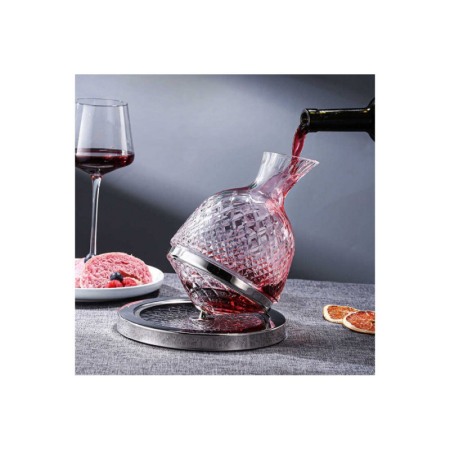 Set decantor Gravity Drinks, design modern, 2 pahare incluse, din cristal, suport metalic, 1500 ml, transparent [12]