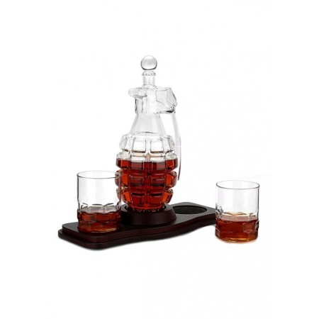 Set decantor PowerGrenade Decanter, forma grenada, din sticla, 2 pahare, suport din lemn, elegant, 850 ml, Doty® [1]