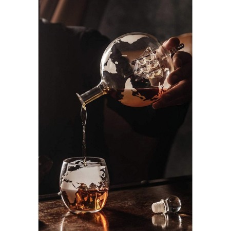 Set decantor premium By Sea Drink, design glob pamantesc, 2 pahare, dop de sticla, eleganta si rafinament,800 ml, Doty® [5]