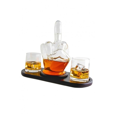 CADOURI SI SETURI - Set decantor premium MiddleFinger, design creativ, 2 pahare, dop de sticla inclus, materiale de calitate, 800 ml, Doty®️