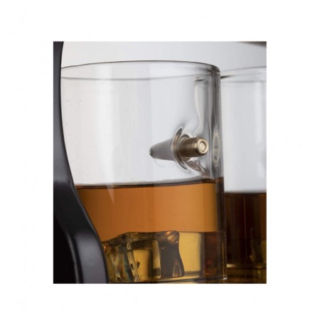Set decantor ShotGun AK47, forma pusca, 4 pahare incluse, suport lemn, 800 ml, maro [4]