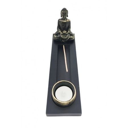 Set decorativ BuddhaTemple, statueta, 3 betisoare incluse, suport lumanare, accente aurii, 24 cm [1]