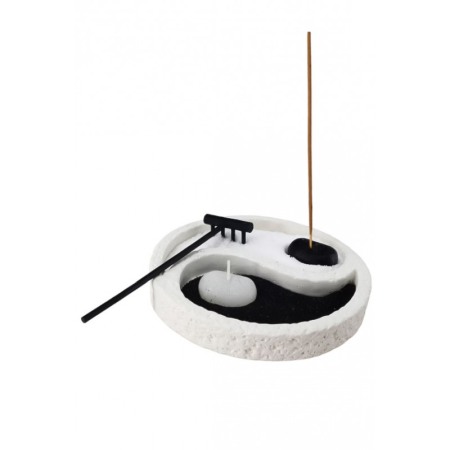 DECO - Set decorativ Yin Yang, lumanare si accesorii incluse, din rasina, efect de relaxare, alb, 15 cm, Doty®