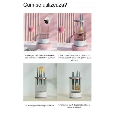 Set Dispozitiv electric pentru curatarea si uscarea pensulelor de machiaj Clean&Beauty Doty® si 4 bureti, USB, cu ultrasunete [4]
