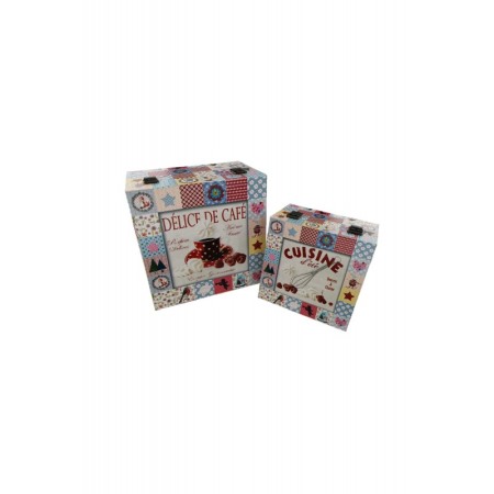 Pentru ea - Set doua cutii din lemn, imprimeu Delice De Cafe, ideal pentru decor, a fi oferite cadou sau pentru depozitare