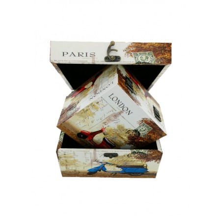 Set doua cutii din lemn, imprimeu Paris-London, ideal pentru decor, a fi oferite cadou sau pentru depozitare [1]