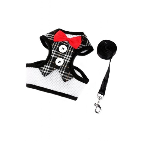 Set  ham cu lesa pentru caini sau pisici, tip Vesta cu papion rosu cu negru, masura L, Doty [0]