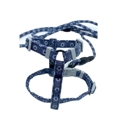 Set ham cu lesa Springs Harness pentru pisici si caini de talie mica, design floral, 146 cm, ajustabil, albastru [3]