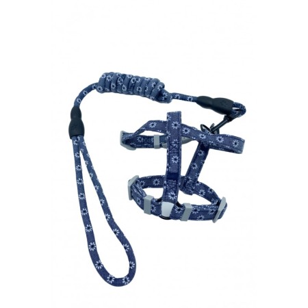 Zgărzi si hamuri pisici - Set ham cu lesa Springs Harness pentru pisici si caini de talie mica, design floral, 146 cm, ajustabil, albastru