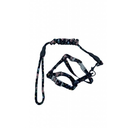 Set ham cu lesa Springs Harness pentru pisici si caini de talie mica, design floral, 146 cm, ajustabil, negru [2]