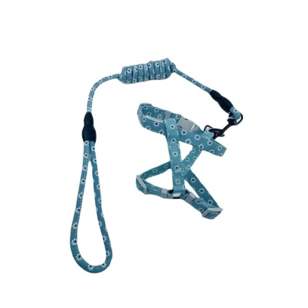 Transport pisici și alte accesorii - Set ham cu lesa Springs Harness pentru pisici si caini de talie mica, design floral, 146 cm, ajustabil, verde pastel