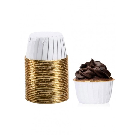 USTENSILE & ARTICOLE BUCATARIE - Set Luxury 50 Forme Briose si Cupcake, ovale, Design Elegant, Auriu cu alb, Rezistente la Coacere si Ulei, Doty®