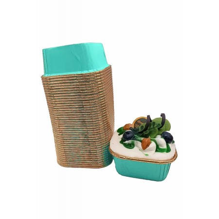 Set Luxury 50 Forme Briose si Cupcake, Patrate, Design Elegant turcoaz cu folie Aurie, Rezistente la Coacere si Ulei, Doty® [1]