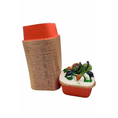 USTENSILE & ARTICOLE BUCATARIE - Set Luxury 50 Forme Briose si Cupcake, Patrate, Design Elegante rosu cu folie de Aurie, Rezistente la Coacere si Ulei, Doty®