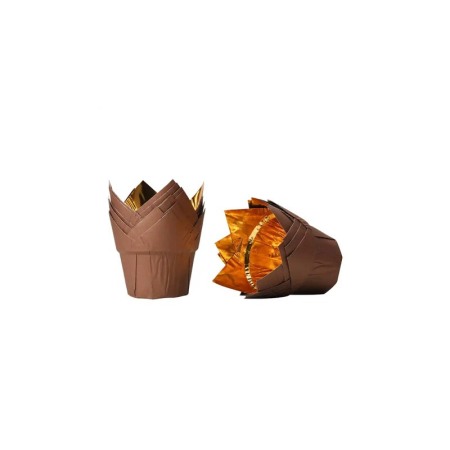 Set Luxury 50 Forme Briose si Cupcake TullipCake, ovale, Design Elegant, maro cu auriu, Termorezistente, Doty® [2]