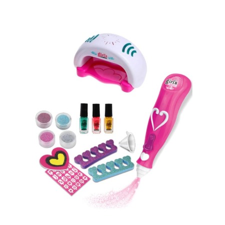 Pentru bebe si copii - Set manichiura si pedichiura pentru copii GirlyCreator Doty®, set 3 oje, lampa, pila, glitter, strasuri si alte accesorii, roz