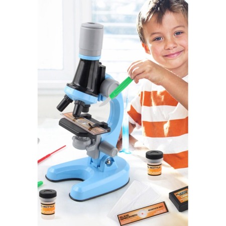 Set Microscop de jucarie pentru copii Tanarul Savant, educativ, cu trei dimensiuni de marire, 100x, 400x si 1200x, albastru [3]