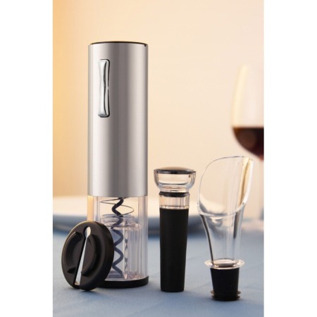 Set pentru vin AutomaticWineSet, tirbuson electric, taietor de folie, aerator, picurator, cablu USB, aluminiu, argintiu, Doty®️ [6]