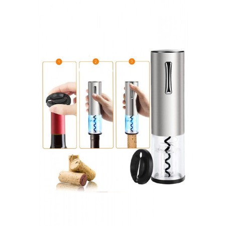 Set pentru vin AutomaticWineSet, tirbuson electric, taietor de folie, aerator, picurator, cablu USB, aluminiu, argintiu, Doty®️ [1]