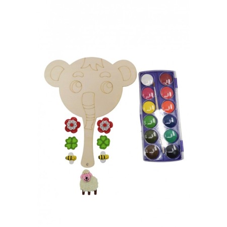 Jucarii hobby - Set pictura Creative DIY, model elefant, accesorii si acuarele incluse, distractiv si educativ, din lemn, Doty®️