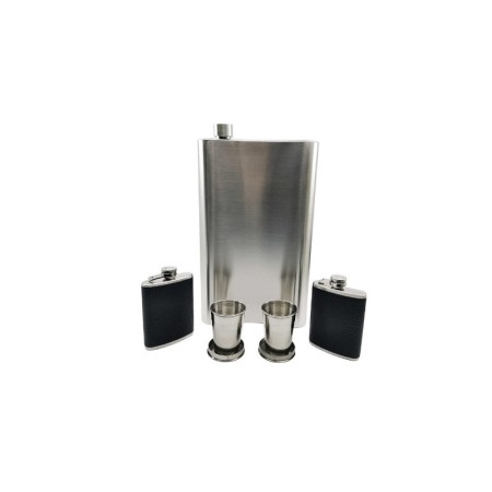 Set plosca cu 2 pahare pliabile din inox GigaDrink Doty®, capacitate 2 l, toc din piele ecologica neagra, are curea [5]