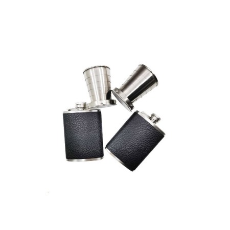 Set plosca cu 2 pahare pliabile din inox GigaDrink Doty®, capacitate 2 l, toc din piele ecologica neagra, are curea [3]
