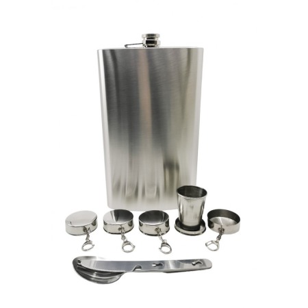 Set plosca cu 4 pahare pliabile si 3 tacamuri, din inox, capacitate 1.9 l, ecologica maro inchis, Doty®️ [2]