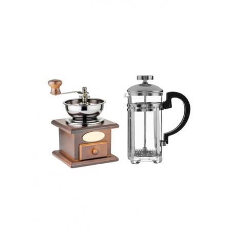 Cadouri unice - Set Rasnita manuala de cafea CoffeEpoque Doty® si presa franceza multifunctionala, sistem macinare ceramic, 16.5x9.5 cm