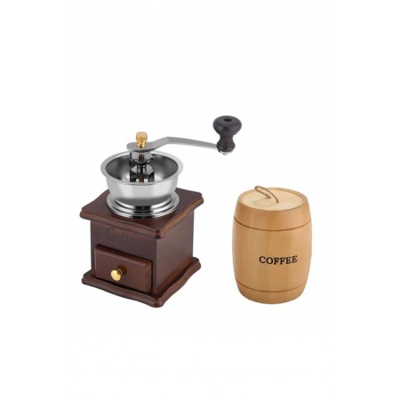 Cadouri unice - Set Rasnita manuala de cafea VintageCof Doty®, butoi din lemn, sistem macinare ceramic, design vintage, 16.5x9.5 cm