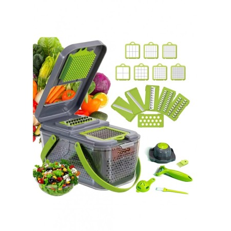 Set razatoare multifunctionala MegaChop, 22 accesorii, materiale de calitate, 26x12 cm, gri/verde, Doty® [2]