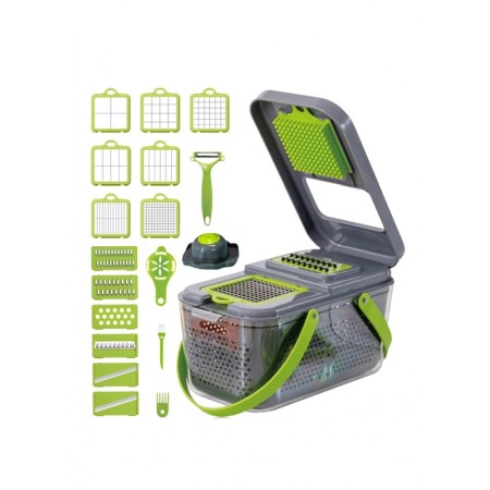 Set razatoare multifunctionala MegaChop, 22 accesorii, materiale de calitate, 26x12 cm, gri/verde, Doty® [4]
