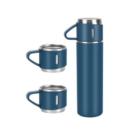 USTENSILE & ARTICOLE BUCATARIE - Set TermoVaCup Doty®, cu termos si 3 cani, 500 ml, otel, design minimalist, albastru
