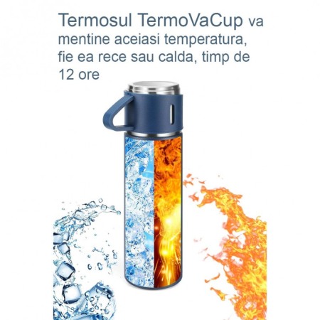 Set TermoVaCup Doty®, cu termos si 3 cani, 500 ml, otel, design minimalist, albastru [7]