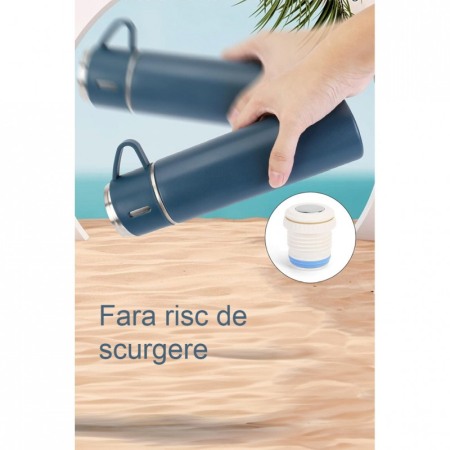 Set TermoVaCup Doty®, cu termos si 3 cani, 500 ml, otel, design minimalist, albastru [6]