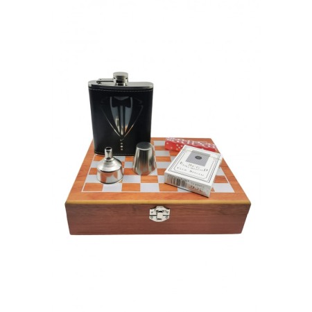 Set TuxedoGame Doty® cutie eleganta cadou, joc de sah complet, plosca de 100 ml, zaruri si joc de carti, 24x18 cm [4]