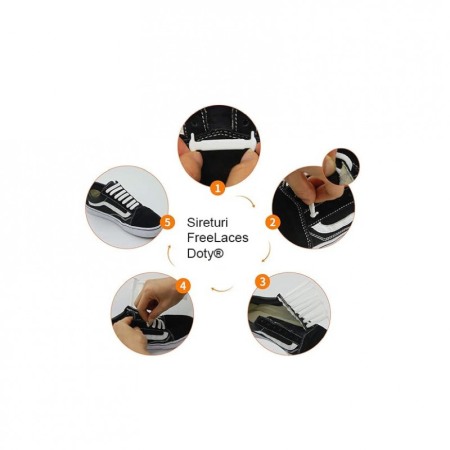Sireturi FreeLaces Doty® pentru incaltaminte, 12 bucati, din silicon, nu necesita legare/dezlegare, 1 cm, alb [1]