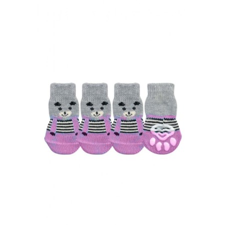 Sosete pentru animalele de companie de talie mica,30 mm, cu talpa anti alunecare, design modern, imprimeu catel si bretele, roz, [1]