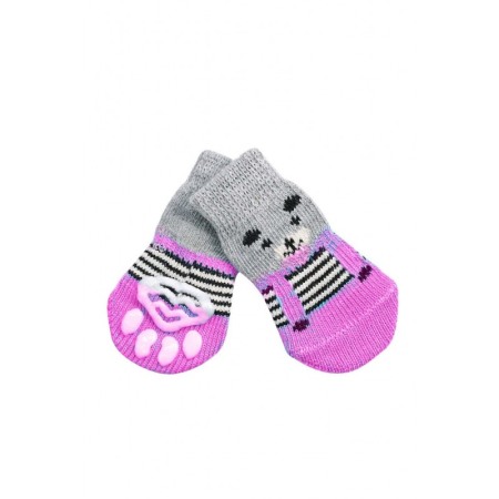 Sosete pentru animalele de companie de talie mica,30 mm, cu talpa anti alunecare, design modern, imprimeu catel si bretele, roz, [2]