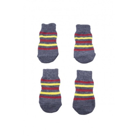 Sosete pentru animalele de companie de talie mica,30 mm, cu talpa anti alunecare, design modern, model cu dungi, galben/rosu,dot [1]