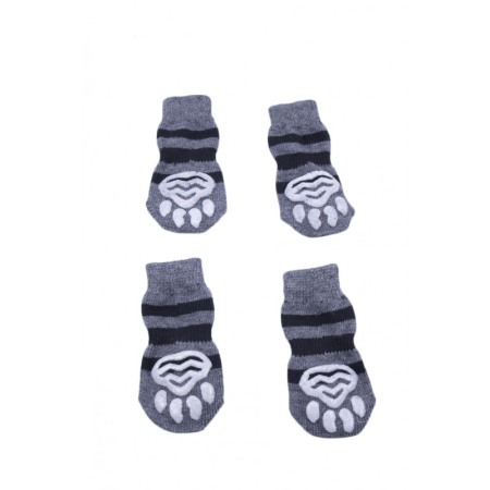 Sosete pentru animalele de companie de talie mica,30 mm, cu talpa anti alunecare, design modern, model cu dungi, gri/negru,doty [4]