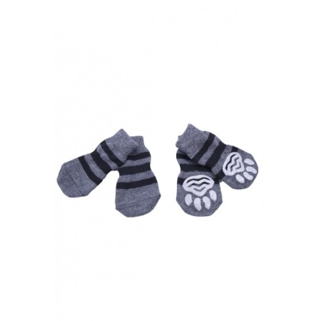 Îmbrăcăminte pentru câini - Sosete pentru animalele de companie de talie mica,30 mm, cu talpa anti alunecare, design modern, model cu dungi, gri/negru,doty