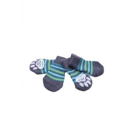 Sosete pentru animalele de companie de talie mica,30 mm, cu talpa anti alunecare, design modern, model cu dungi, verde/ galben,d [4]