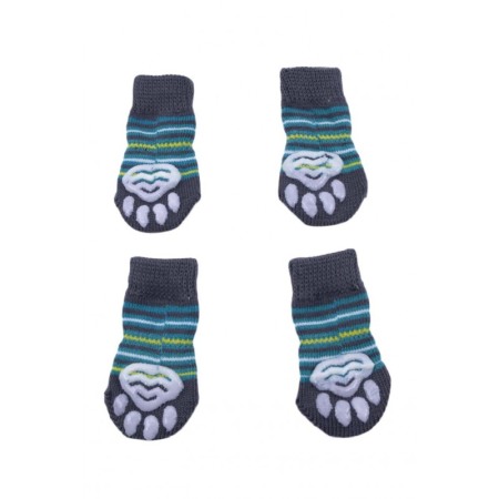 Sosete pentru animalele de companie de talie mica,30 mm, cu talpa anti alunecare, design modern, model cu dungi, verde/ galben,d [2]