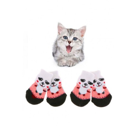 Sosete pentru animalele de companie de talie mica,30 mm, cu talpa anti alunecare, design modern, model cu urs panda rosu, multic [4]