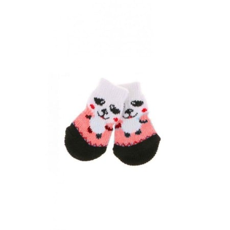 Animale De Companie - Sosete pentru animalele de companie de talie mica,30 mm, cu talpa anti alunecare, design modern, model cu urs panda rosu, multic