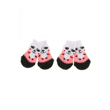 Sosete pentru animalele de companie de talie mica,30 mm, cu talpa anti alunecare, design modern, model cu urs panda rosu, multic [1]
