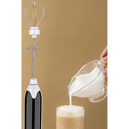Spumator de lapte 2 in 1 Doty®, wireless, 2 trepte de viteza, 2 capete  mixer, portabil, pentru a face spuma de lapte, negru [1]