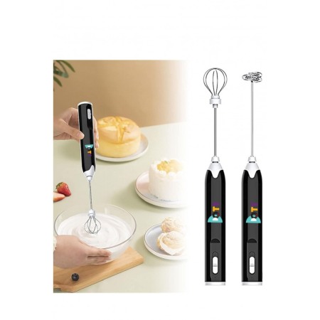 Spumator de lapte 2 in 1 Doty®, wireless, 2 trepte de viteza, 2 capete  mixer, portabil, pentru a face spuma de lapte, negru [3]