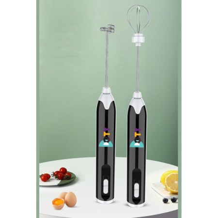 Spumator de lapte 2 in 1 Doty®, wireless, 2 trepte de viteza, 2 capete  mixer, portabil, pentru a face spuma de lapte, negru [2]