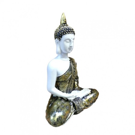 Statueta Buddha Medidation, din rasina, accente aurii, 27 cm, alb [4]